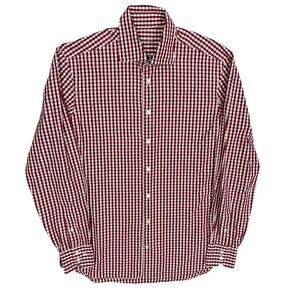 Van Laack Dress Shirt Red White Check Long Sleeve Button Up Cotton Large